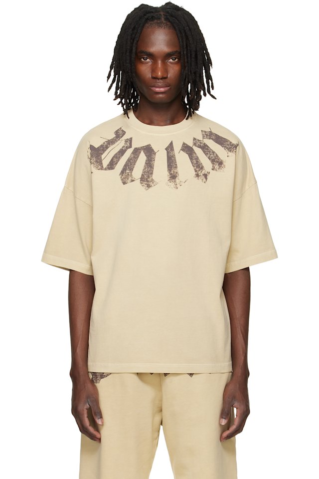Palm Angels — Beige Big Neck Logo Loose T-shirt