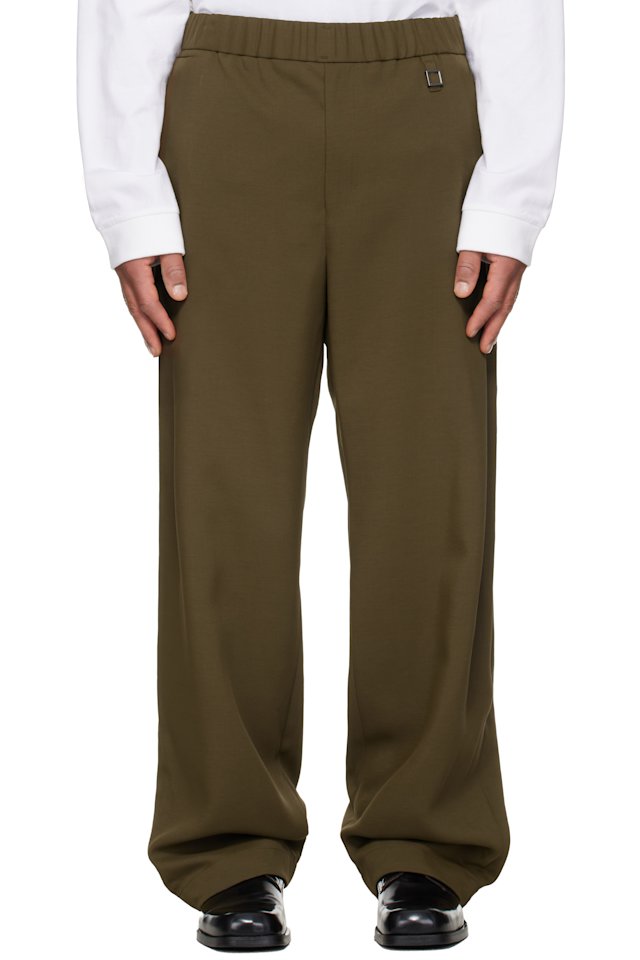WOOYOUNGMI — Khaki Twill Elasticized Waist Trousers