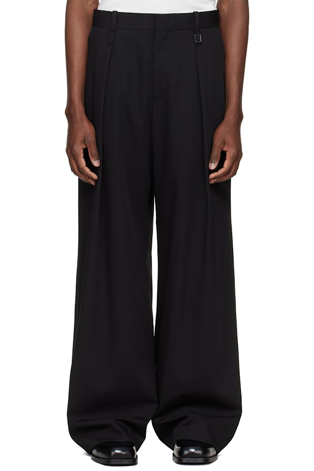 WOOYOUNGMI — Black One-Tuck Wide Wool Trousers