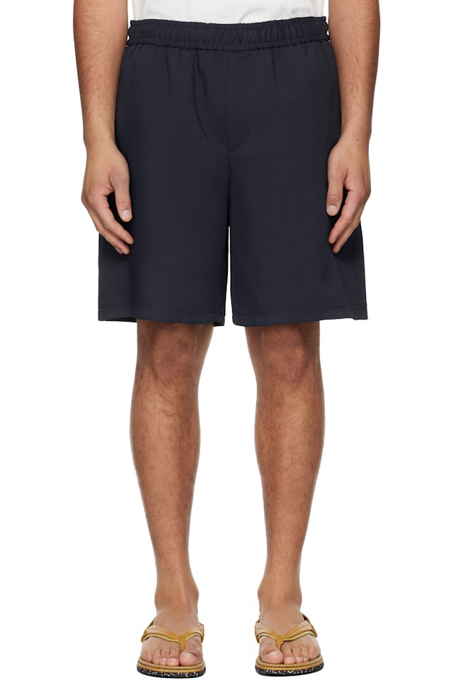 WOOYOUNGMI — Navy Embroidered Logo Twill Shorts