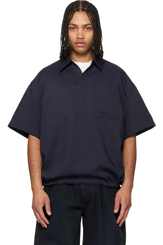 WOOYOUNGMI — Navy Twill Patch Pocket Polo