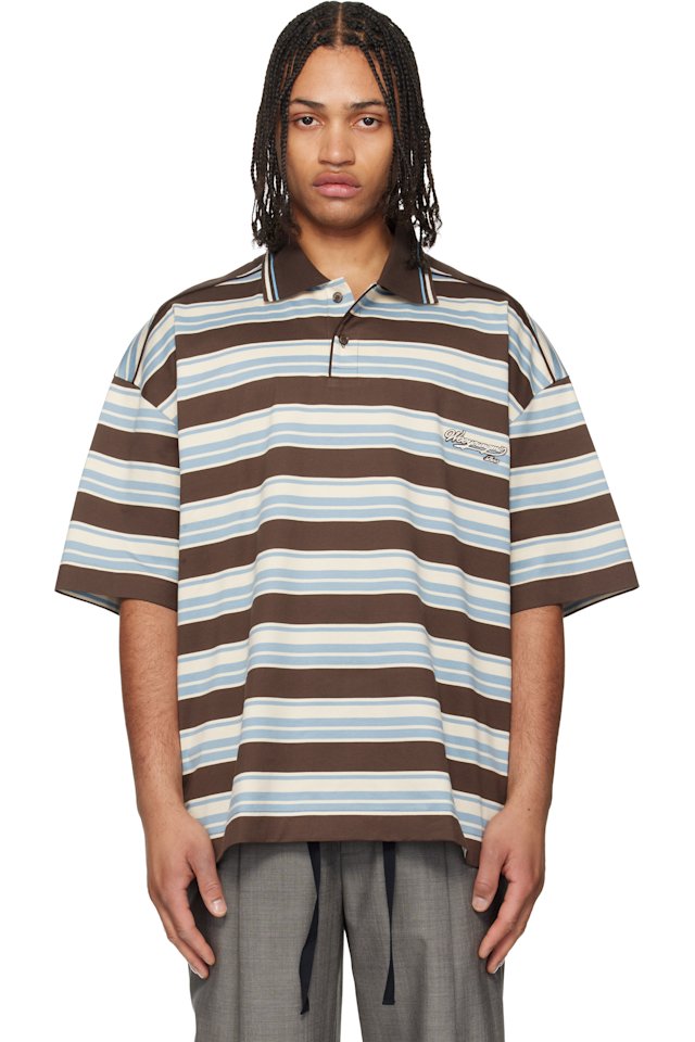 WOOYOUNGMI — Brown & Blue Striped Polo