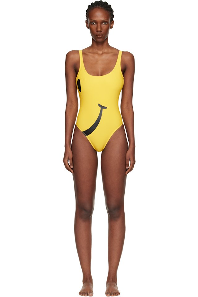 Moschino — Yellow Smiley Lycra One-Piece Swimsuit