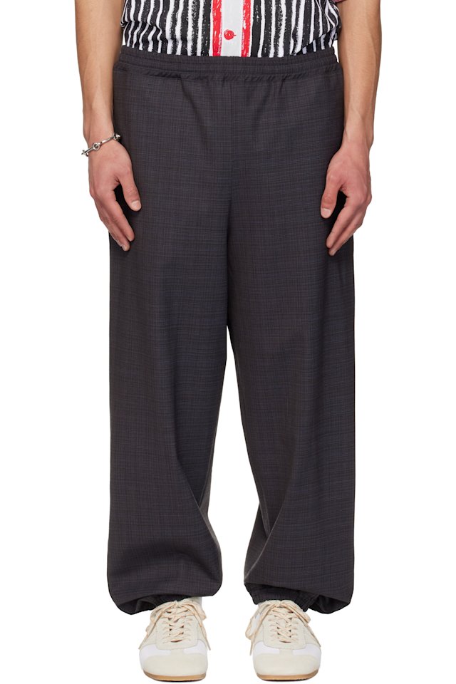 Moschino — Gray & Navy Logo Tape Trousers