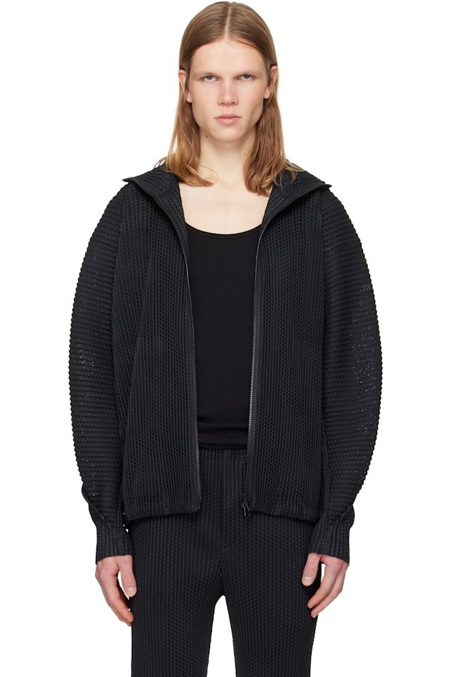 HOMME PLISSÉ ISSEY MIYAKE — Black Wickerwork Mesh Jacket