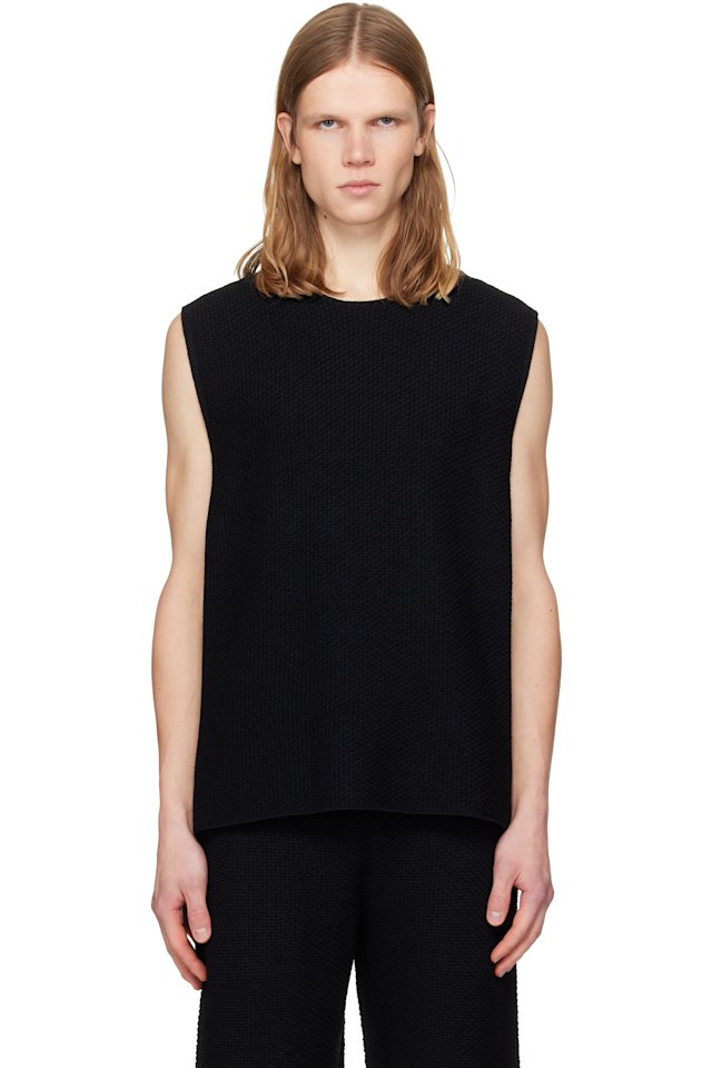 HOMME PLISSÉ ISSEY MIYAKE — Black Rustic Knit Vest