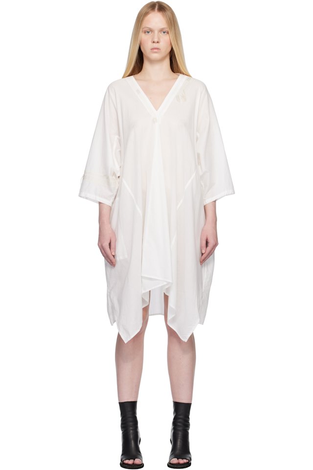 Y's — White Cotton Lawn Arranged Sleeve Midi Dress
