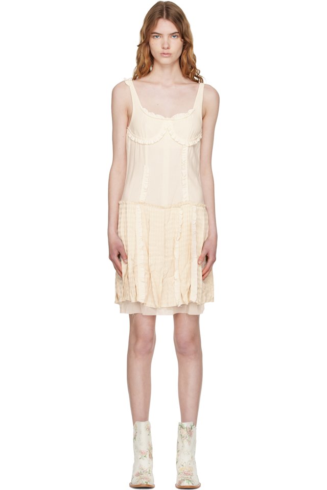 OPEN YY — Off-White Flapper Pleats Midi Dress