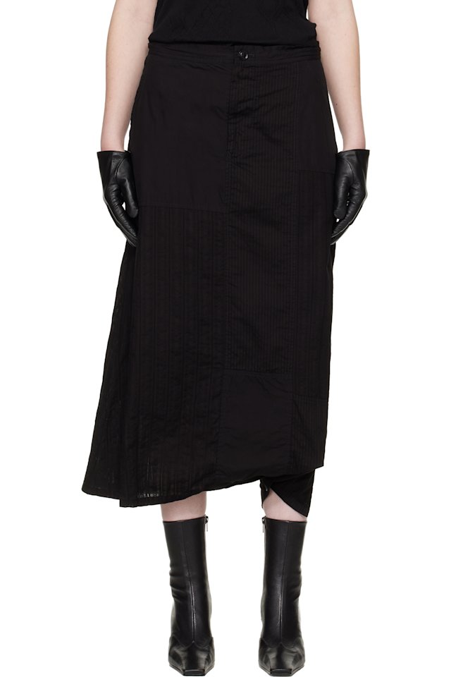 Y's — Black Patched Pants Midi Skirt