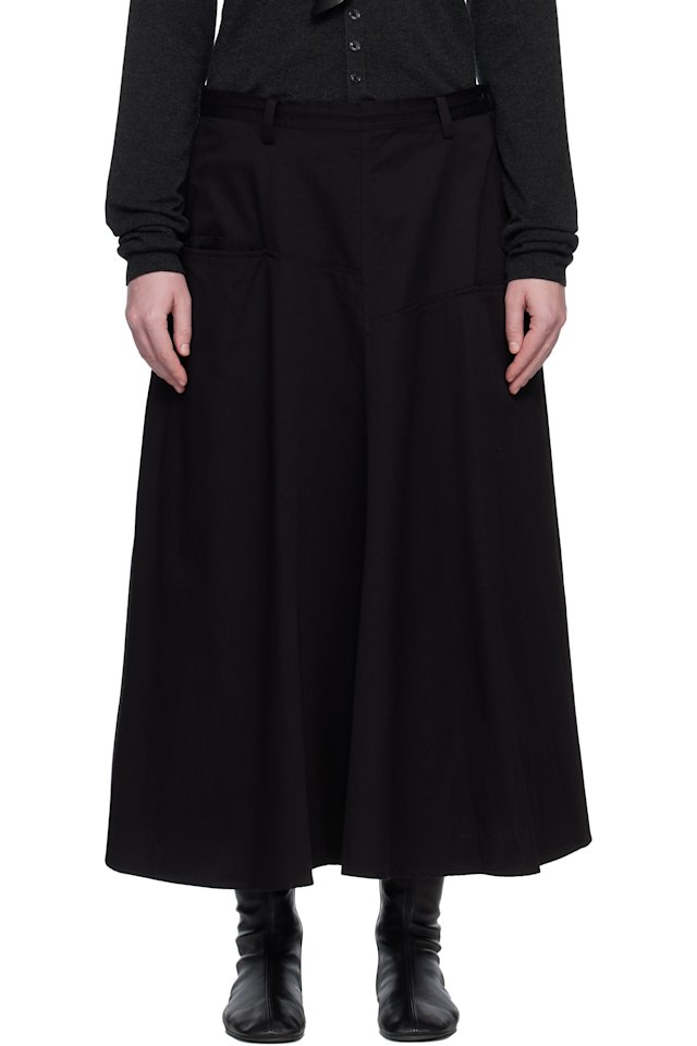 Y's — Black Front Panel Pocket Maxi Skirt