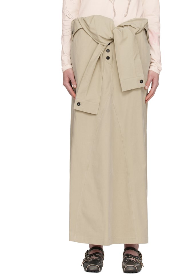 OPEN YY — Beige Wrap Trench Midi Skirt