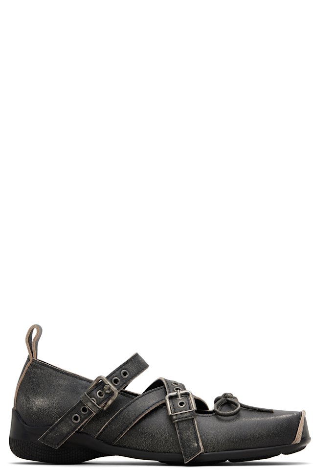 OPEN YY — Gray Cross Buckle Ballet Flats