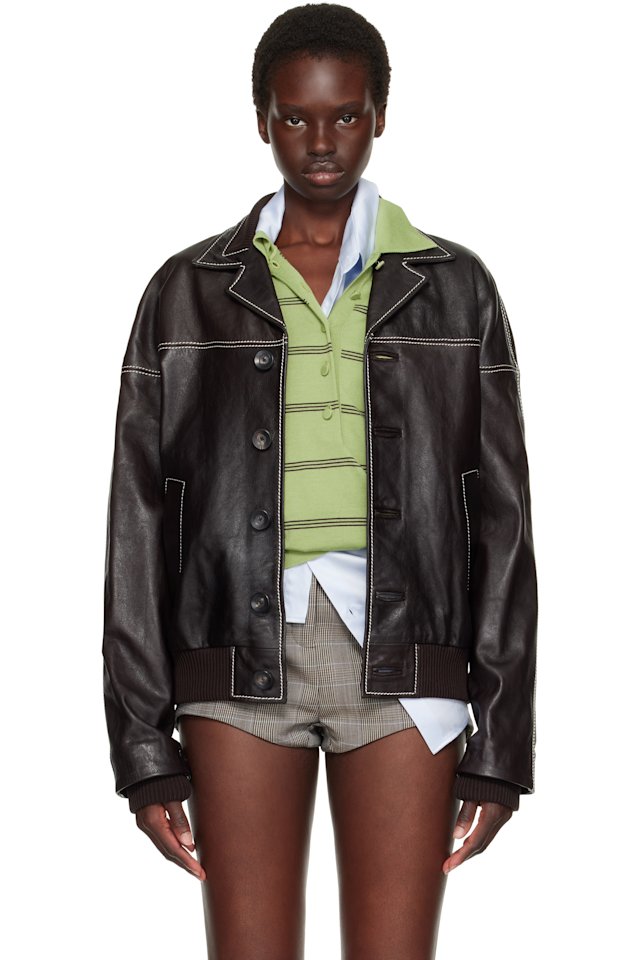 Wales Bonner — Brown Time Leather Jacket
