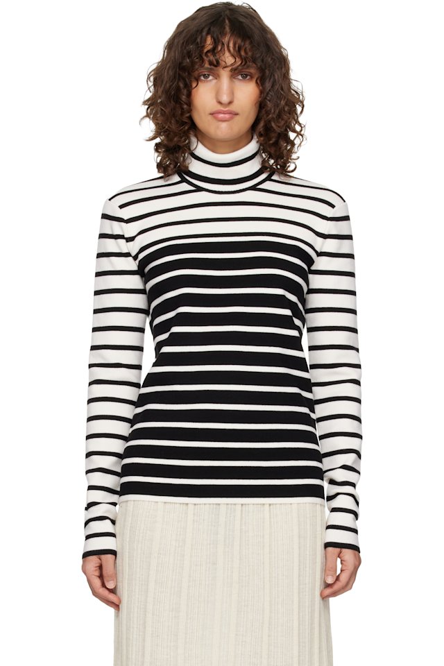 TOTEME — White & Black Striped Turtleneck