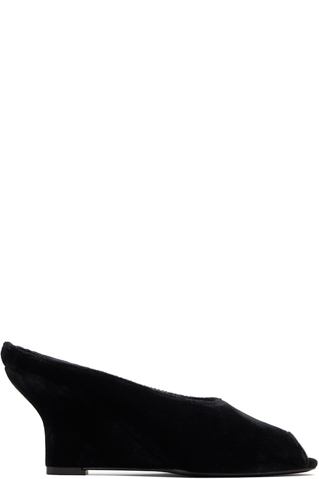 TOTEME — Black Peep-Toe Velvet Wedge Mule Heels