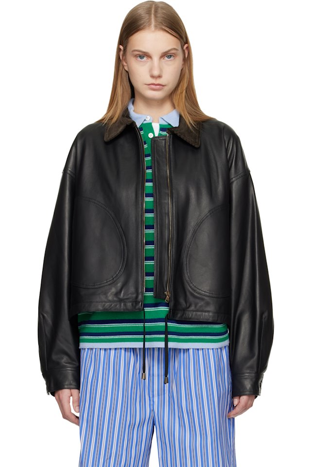HommeGirls — Black Leather Parachute Jacket