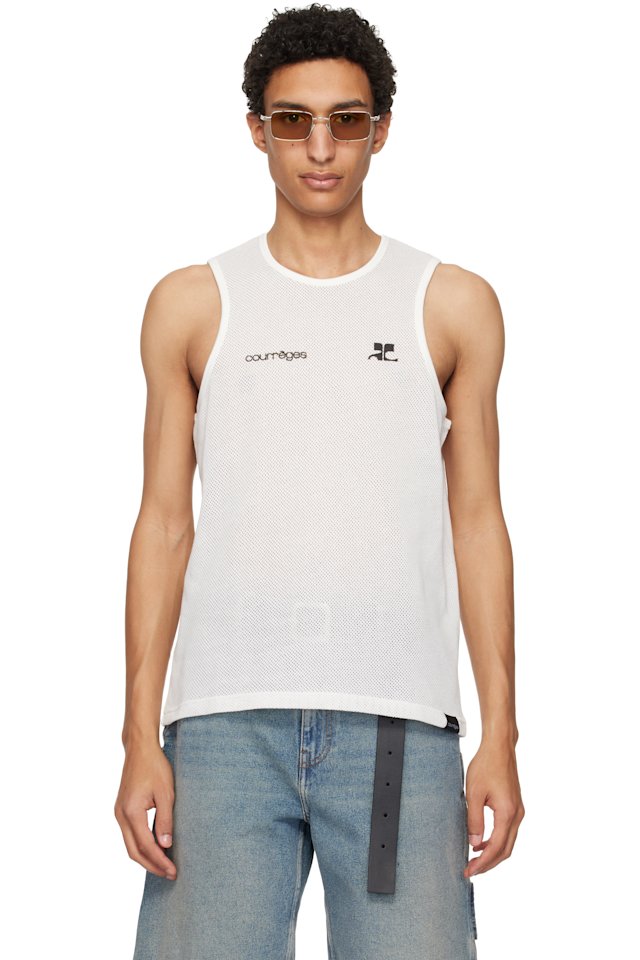 Courrèges — White Printed Mesh Tank Top