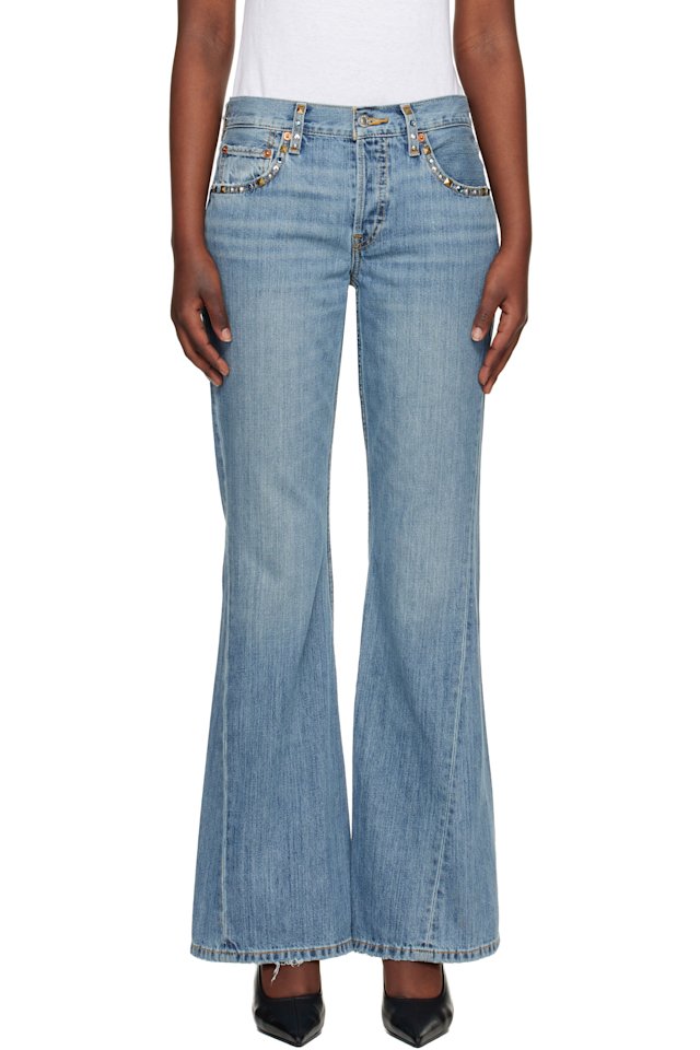 Re/Done — Blue Twisted Mid Rise Bootcut Jeans