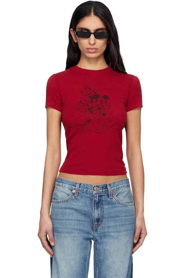 Re/Done — Red 90s Baby 'Mickey Mouse Crew' T-shirt