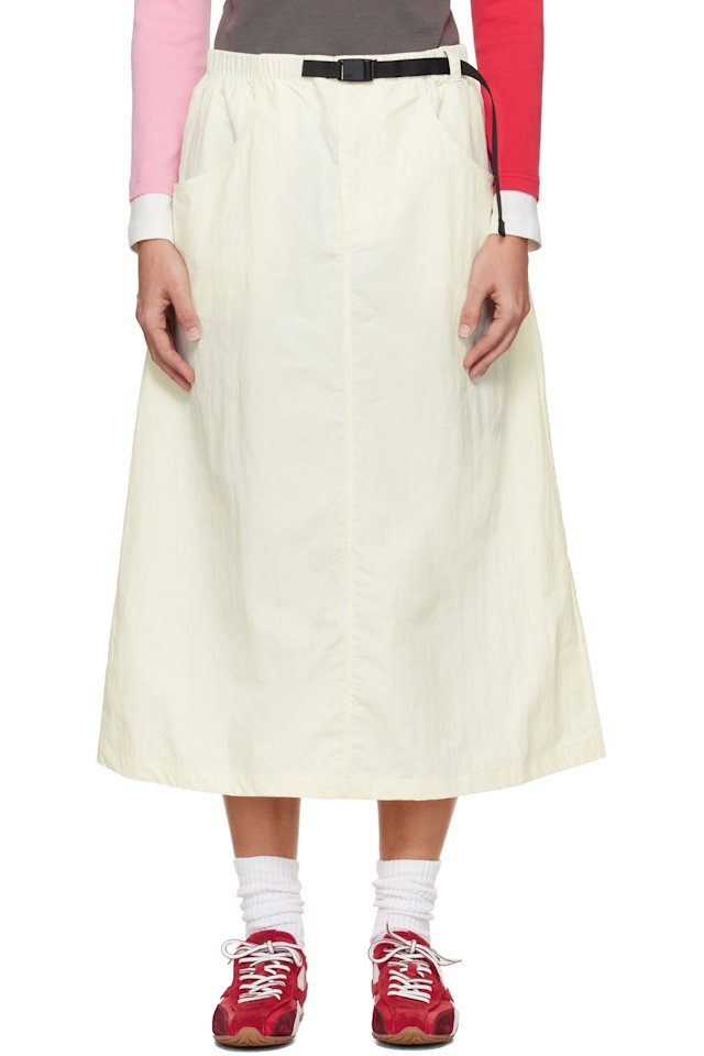The North Face — Off-White TNF Red Box Nylon Belted Midi Skirt
