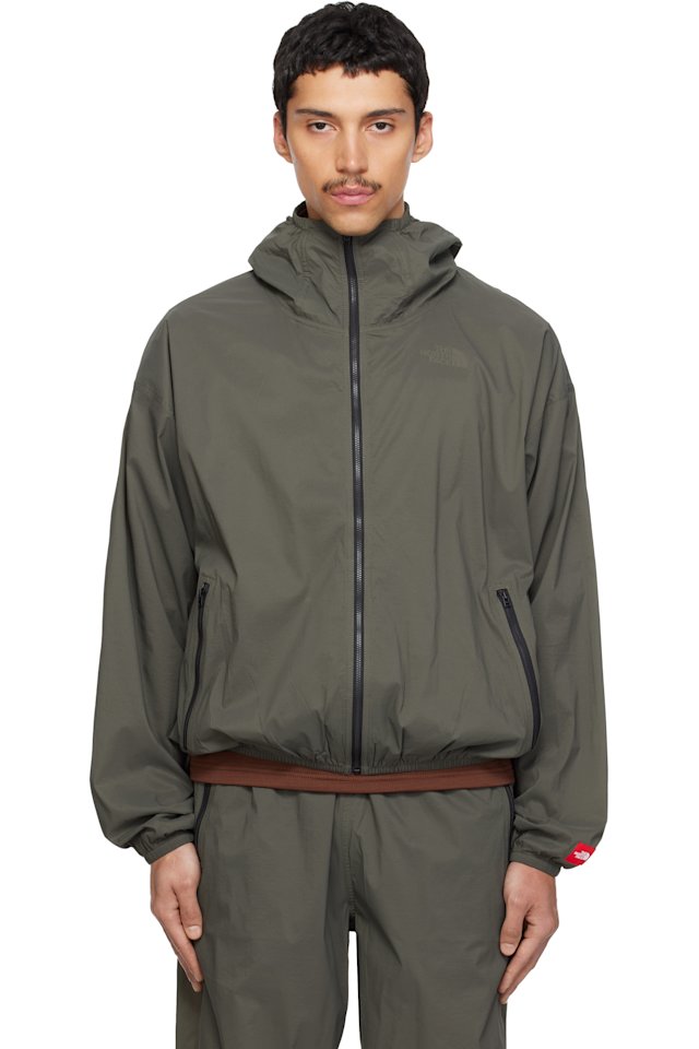 The North Face — Khaki TNF Red Box Packable Hooded Wind Jacket