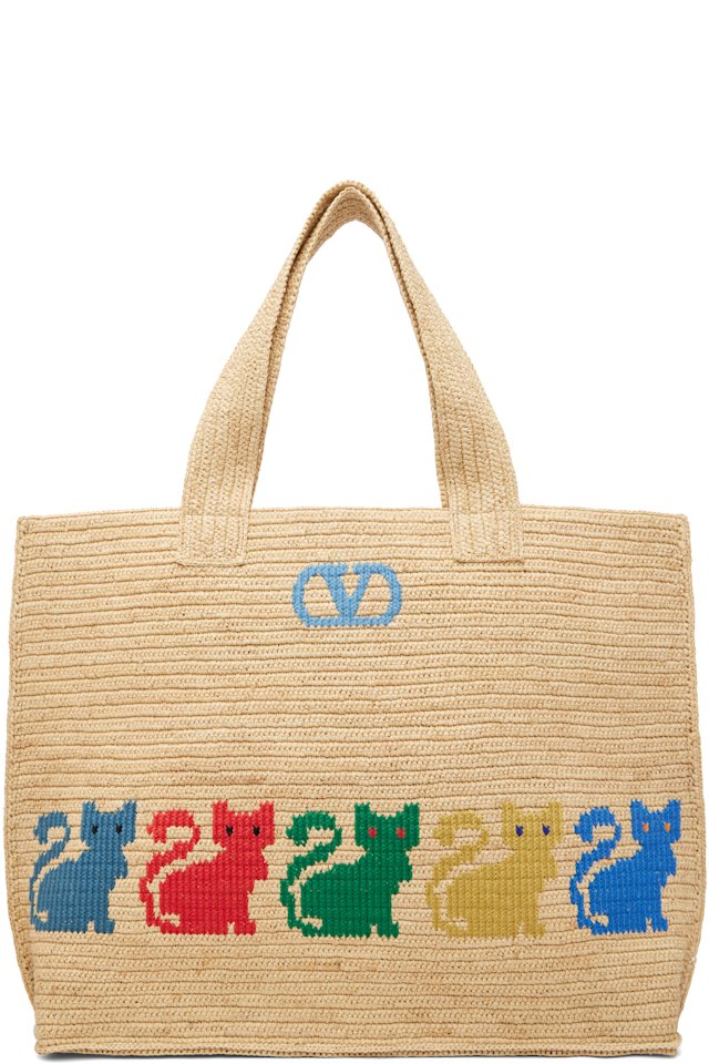 Valentino Garavani — Beige Raffiachat Large Raffia Shopping Tote