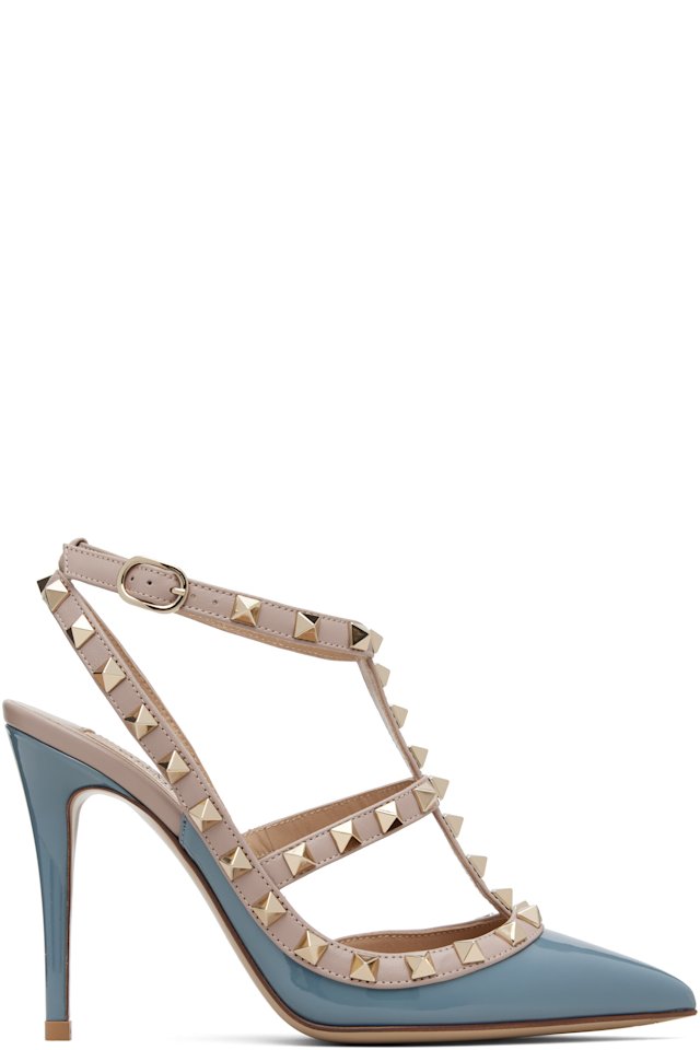 Valentino Garavani — Blue & Pink Rockstud Ankle Strap Heels