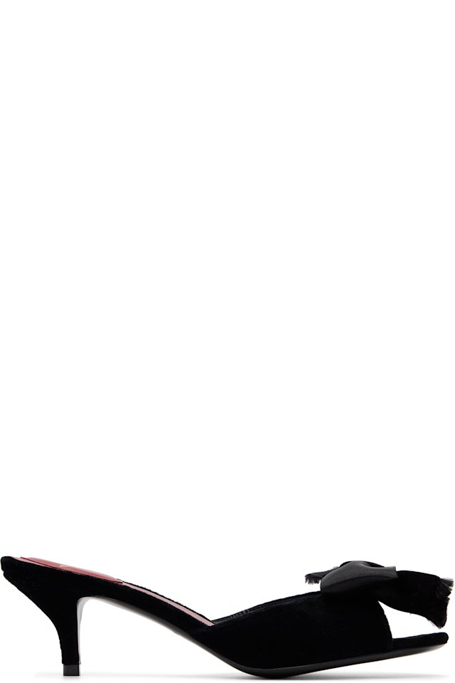 Valentino Garavani — Black Marie A Velvet Slide Heeled Sandals