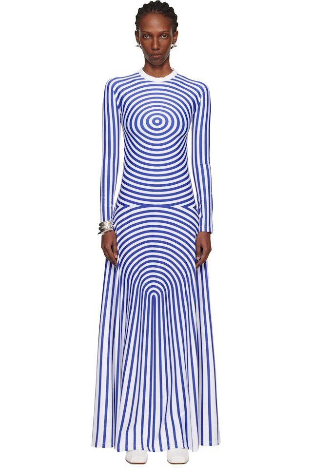 Jean Paul Gaultier — White & Blue 'The Long Target' Maxi Dress