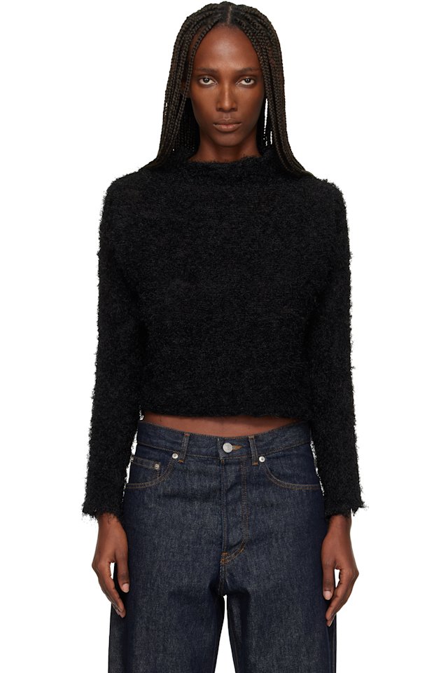 ISSEY MIYAKE — Black Shifted Fuzzy Pleats Sweater