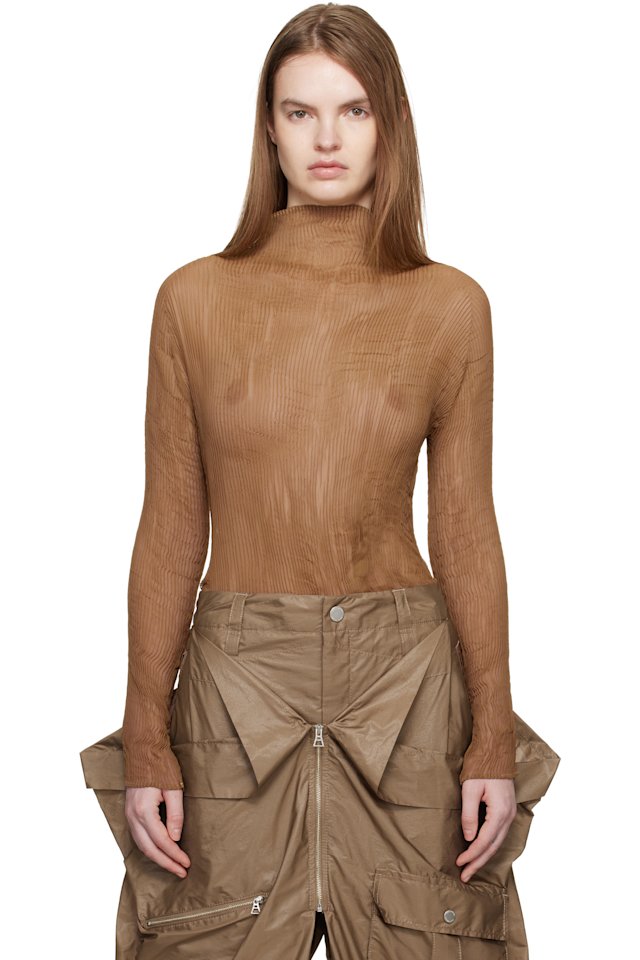 ISSEY MIYAKE — Beige Chiffon Twist 3 Top