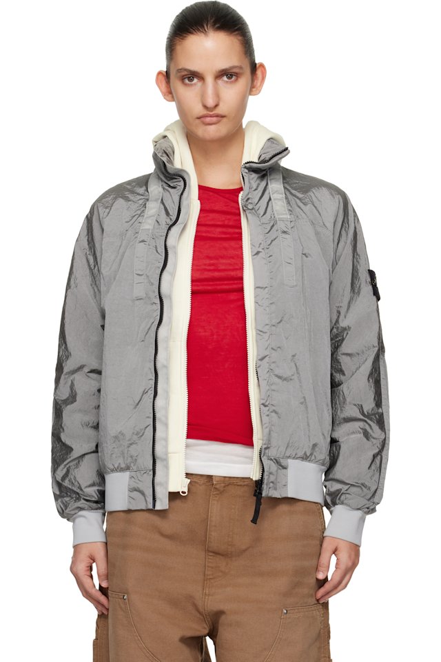 Stone Island — Gray 4100064 Nylon Metal ECONYL Watro-TC Bomber Jacket
