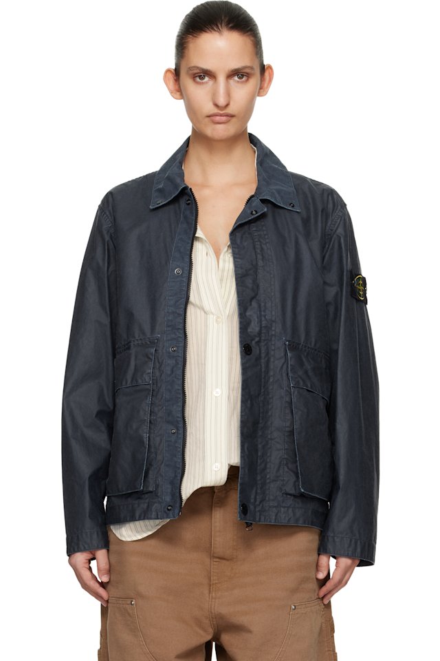 Stone Island — Navy 4100054 Waxed Pigment Cotton Tela Jacket