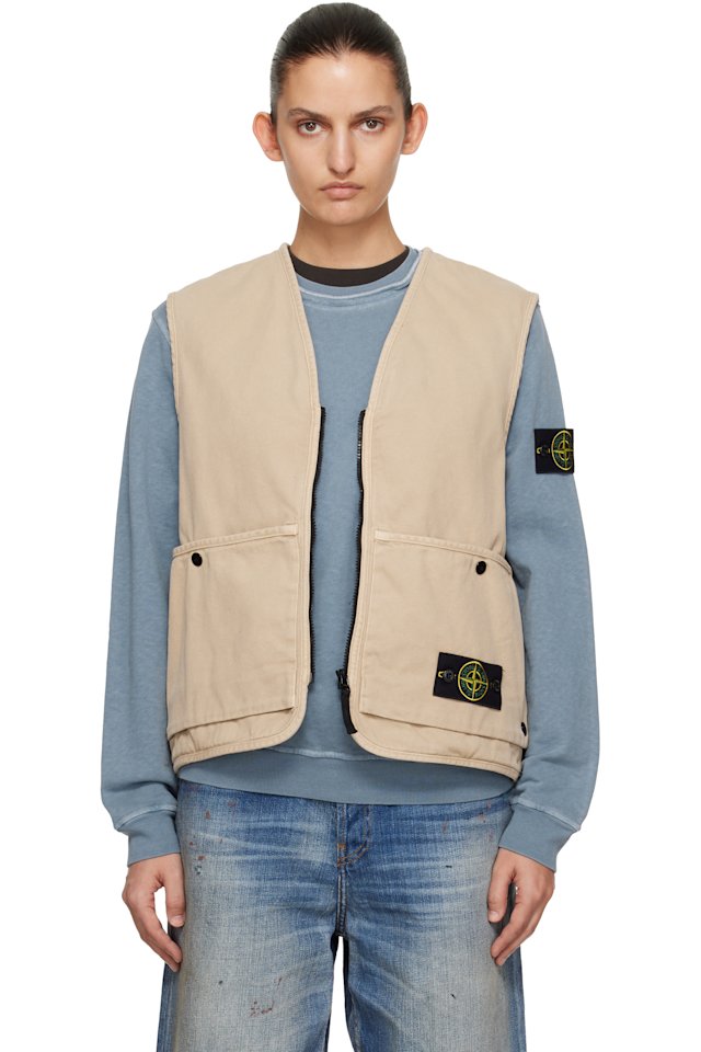 Stone Island — Beige 6100007 Organic Panama Cotton 'Old' Effect Vest