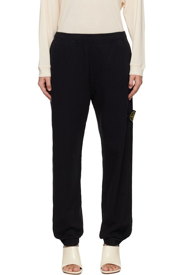 Stone Island — Black 6200012 Malfilé Fleece 'Old' Effect Sweatpants