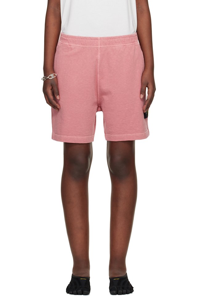 Stone Island — Pink 6200014 Malfilé Fleece Old Effect Shorts
