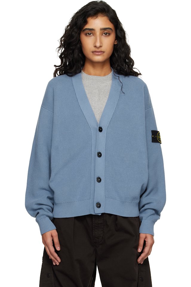 Stone Island — Blue 5100009 Ribbed Soft Organic Cotton Cardigan