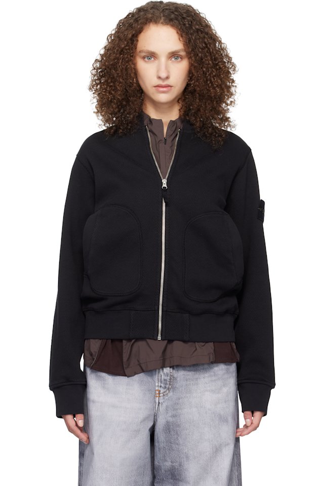 Stone Island — Black 6100014 Mesh Stitch Organic Fleece Track Jacket