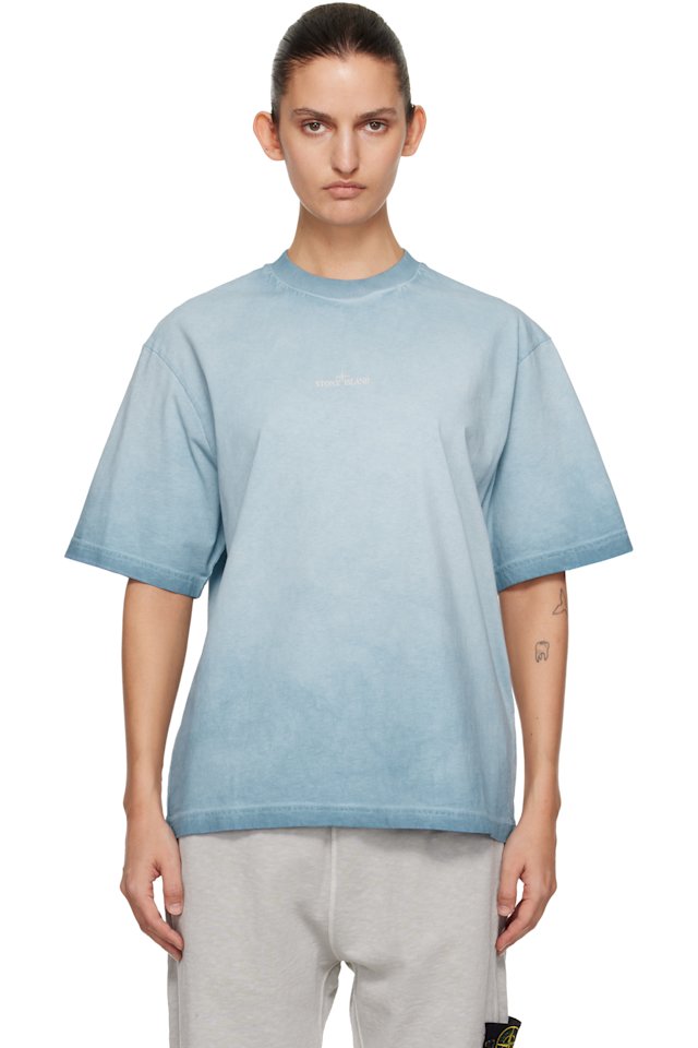 Stone Island — Blue 2100002 Combed Organic Cotton Jersey 'Erosion' T-shirt