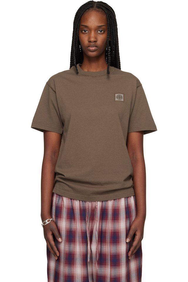 Stone Island — Brown 2100026 Organic Cotton Jersey Fissato Effect T-shirt