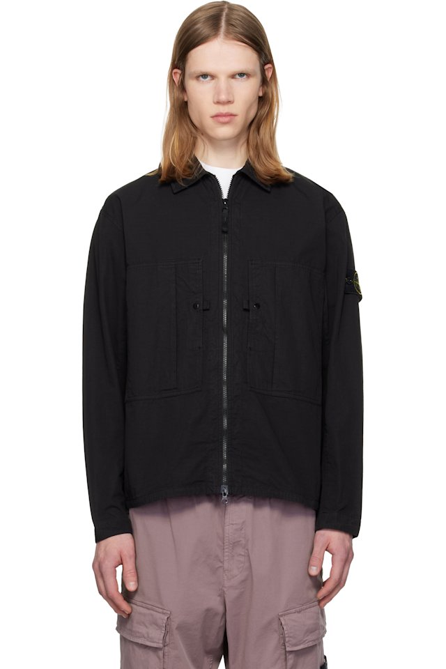 Stone Island — Black 1200005 Mercerized Organic Cotton Ripstop Overshirt