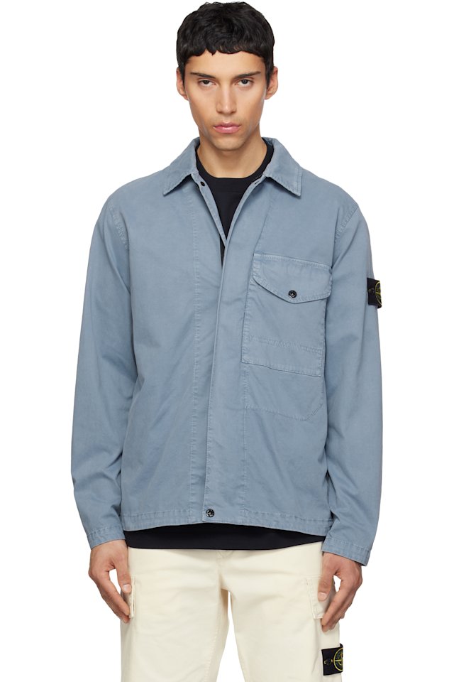 Stone Island — Blue 1200001 Organic Cotton Stretch 'Old' Effect Jacket
