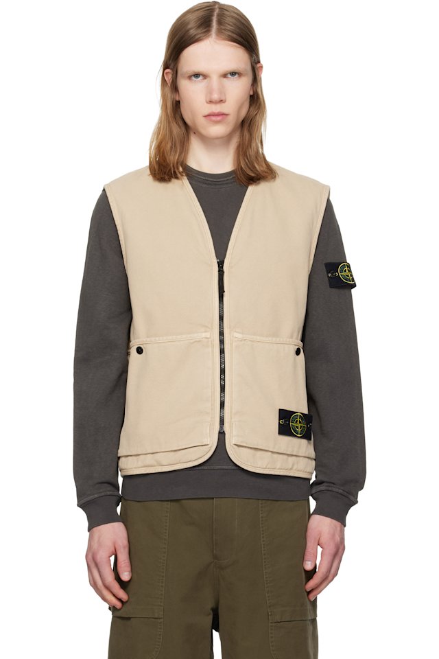 Stone Island — Beige 6100007 Organic Panama Cotton 'Old' Effect Vest