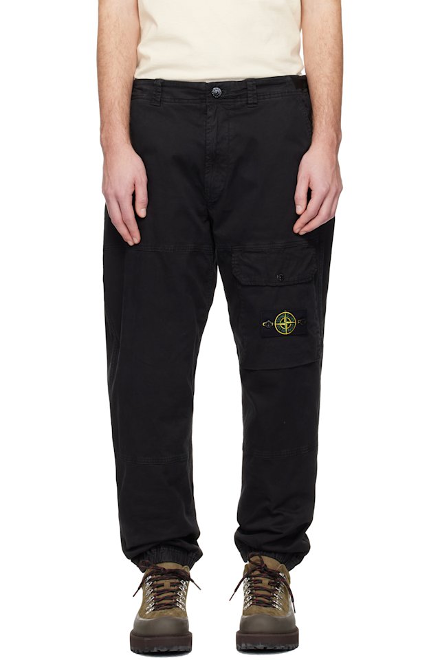 Stone Island — Black 3100010 Organic Cotton Stretch Broken Twill Trousers