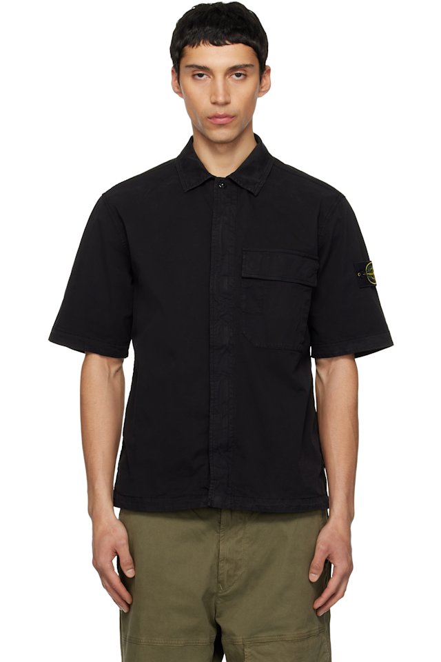 Stone Island — Black 1100025 Stretch Organic Cotton Twill Shirt
