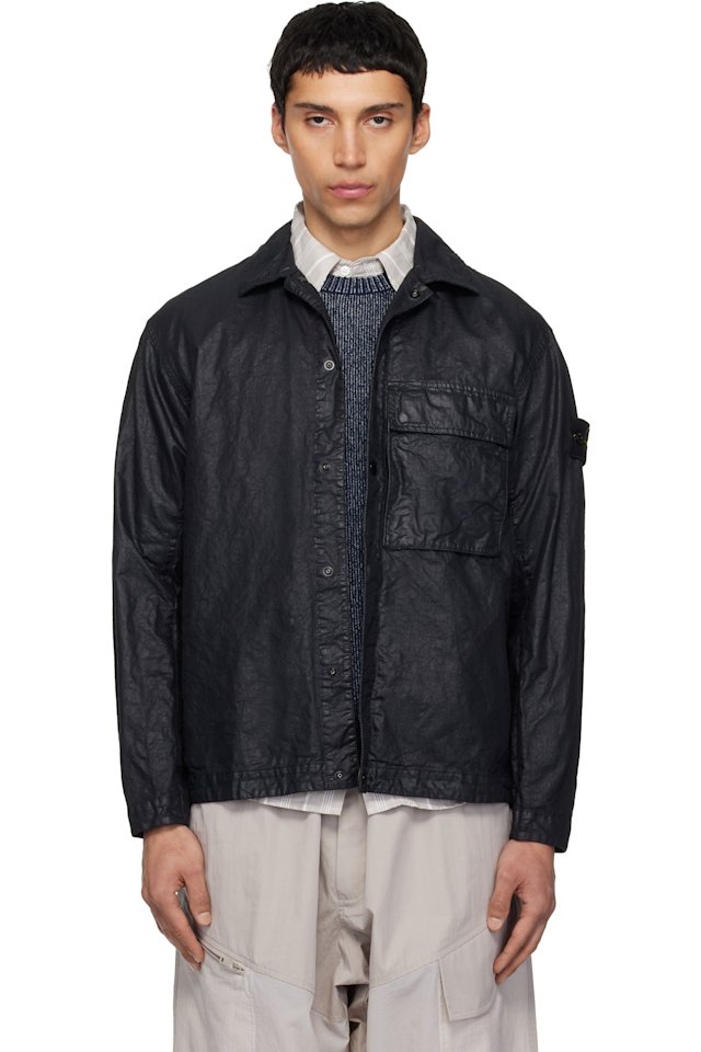 Stone Island — Black 1200003 Organic-Look Nylon Panama-TC Overshirt