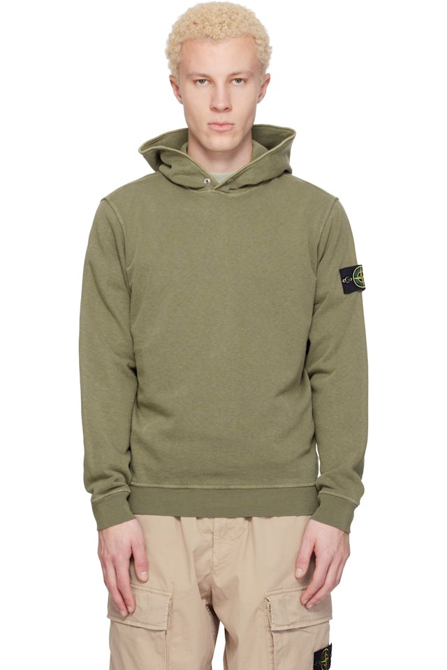 Stone Island — Khaki 6100031 Malfilé Fleece Old Effect Hoodie