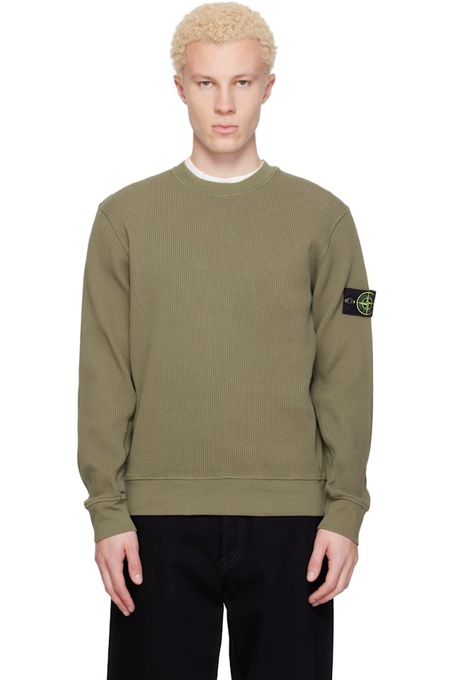 Stone Island — Khaki 6100056 Organic Cotton Waffle Fleece Sweatshirt