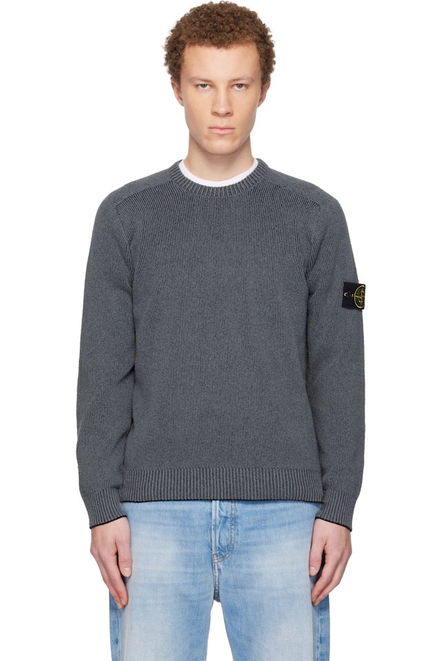 Stone Island — Gray 5100033 Plated Rib Cotton Bouclé Sweater