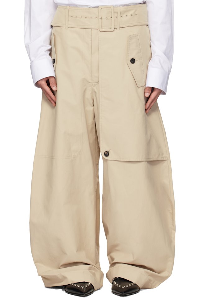 EGONlab — Beige Belted Trench Trousers.